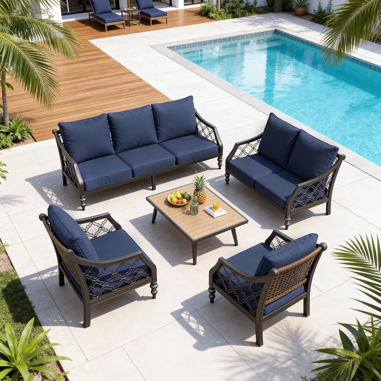 Volans 24 x 24 x 5 in Patio Chair Cushions Set, Waterproof Outdoor Couch Seat Cushion, Bottom and Back Cushions for Patio Furniture, Dark Blue
