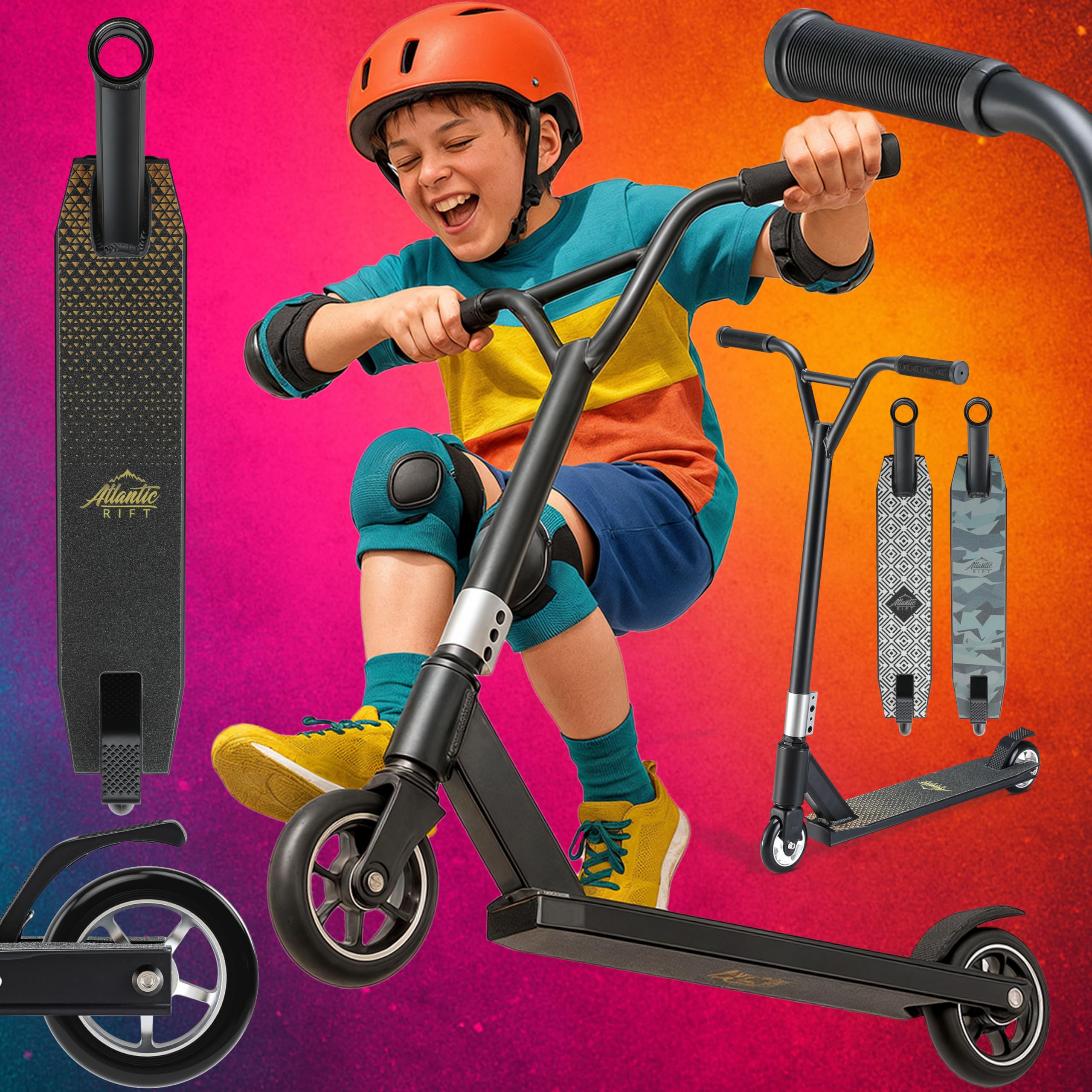 Patinete de Acrobacias Ruedas PU 100mm Manillar Y 360° Capacidad 100KG Rodamientos ABEC 9 Scooter Adultos y Niños