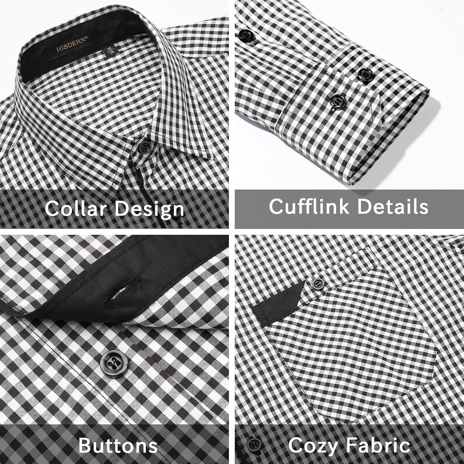 HISDERN Mens Plaid Button Down Shirt Long Sleeve Dress Shirts for Men Casual Wrinkle Free Regular Fit Work Shirt with Pocket - Image 5