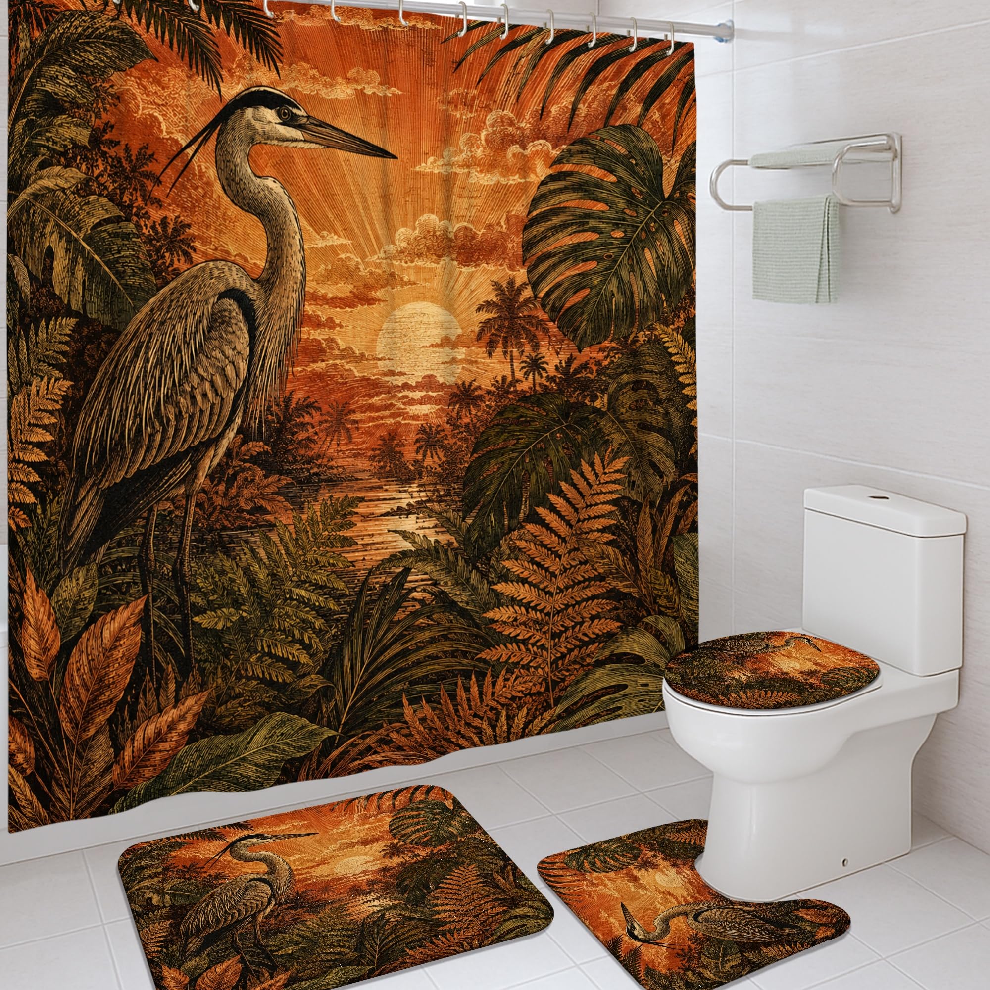 Rideau de douche imperméable Heron évite les inondations de salle de bain avec tapis