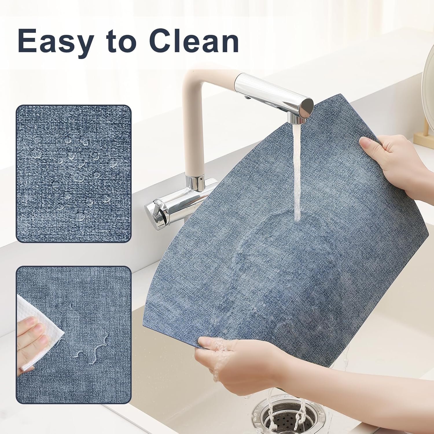Homaxy Round Table Placemats Set of 6, Washable Wedge Shaped Faux Leather Table Mats, Wipeable Kitchen Dinner Place Mats for Indoor Outdoor, Blue