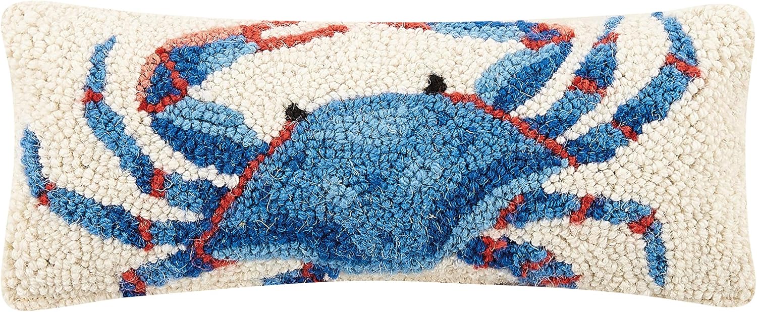 Peking Handicraft 30TG446C05OB Blown Filled Hook Throw Pillow, 12-inch Length, Wool and Cotton (Blue Crab)