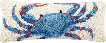 Peking Handicraft 30TG446C05OB Blown Filled Hook Throw Pillow, 12-inch Length, Wool and Cotton Blue Crab