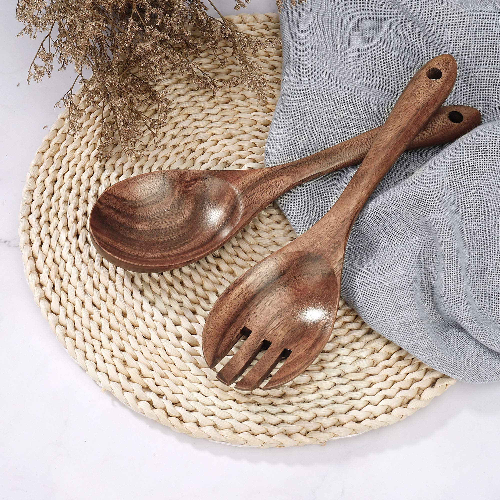 Salatbesteck Aus Teakholz – 2-teilig (Löffel & Gabel), 26 Cm, Hitzebeständig, Für Servieren & Kochen