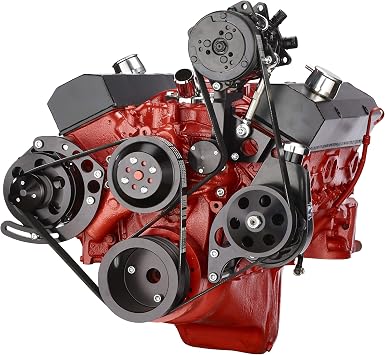 Black Small Block Chevy Serpentine Kit with AC for 283 302 305 327 350 400 Small Block Engines