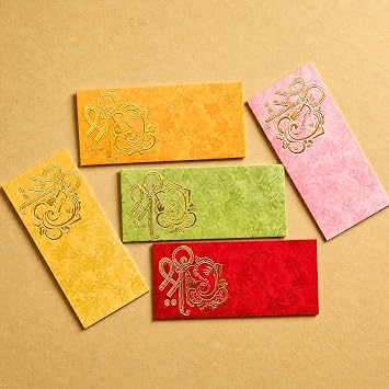 LoveNspire Money Envelopes 7 x 3 Inch Decorative Ganesha Pattern Shagun Lifafa for Indian Wedding, Birthday | Cash Gift Holder & Home Savings Organizer Pack of 10