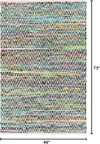 Miniatura 2 de Unique Loom Chindi Chevron Collection - Alfombra rectangular de 4 pies 1 pulgada x 6 pies 1 pulgada, color verde y marfil