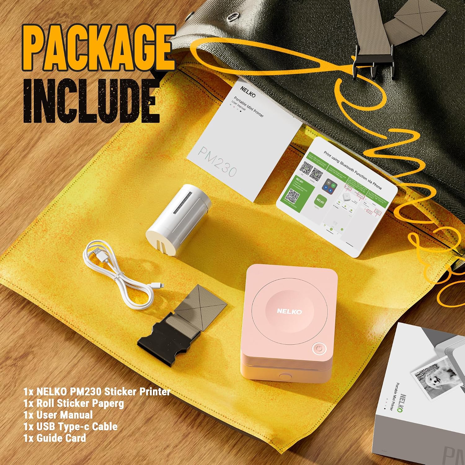 Nelko Sticker Printer, PM230 Print Pod Mini Bluetooth Portabel Sticker Maker with 1 Rolls Paper, Print Pods with Multiple Templates for Phone & Tablet, Smart AI APP Family, Pink