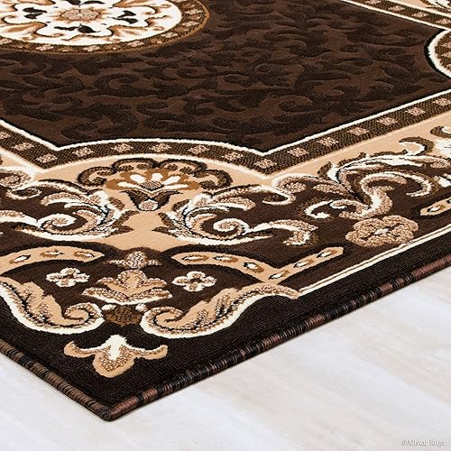Miniatura 5 de Allstar - Alfombra decorativa rectangular de 8 x 10 pies con diseño de medallón con borde marfil y moca (7 pies 9 pulgadas x 10 pies 1 pulgadas)