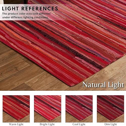 Miniatura 100 de Alfombra de trapo 100% algodón de 2 x 3 pies, lavable multicolor, alfombra Chindi tejida a mano y reversible para sala de estar, cocina, entrada