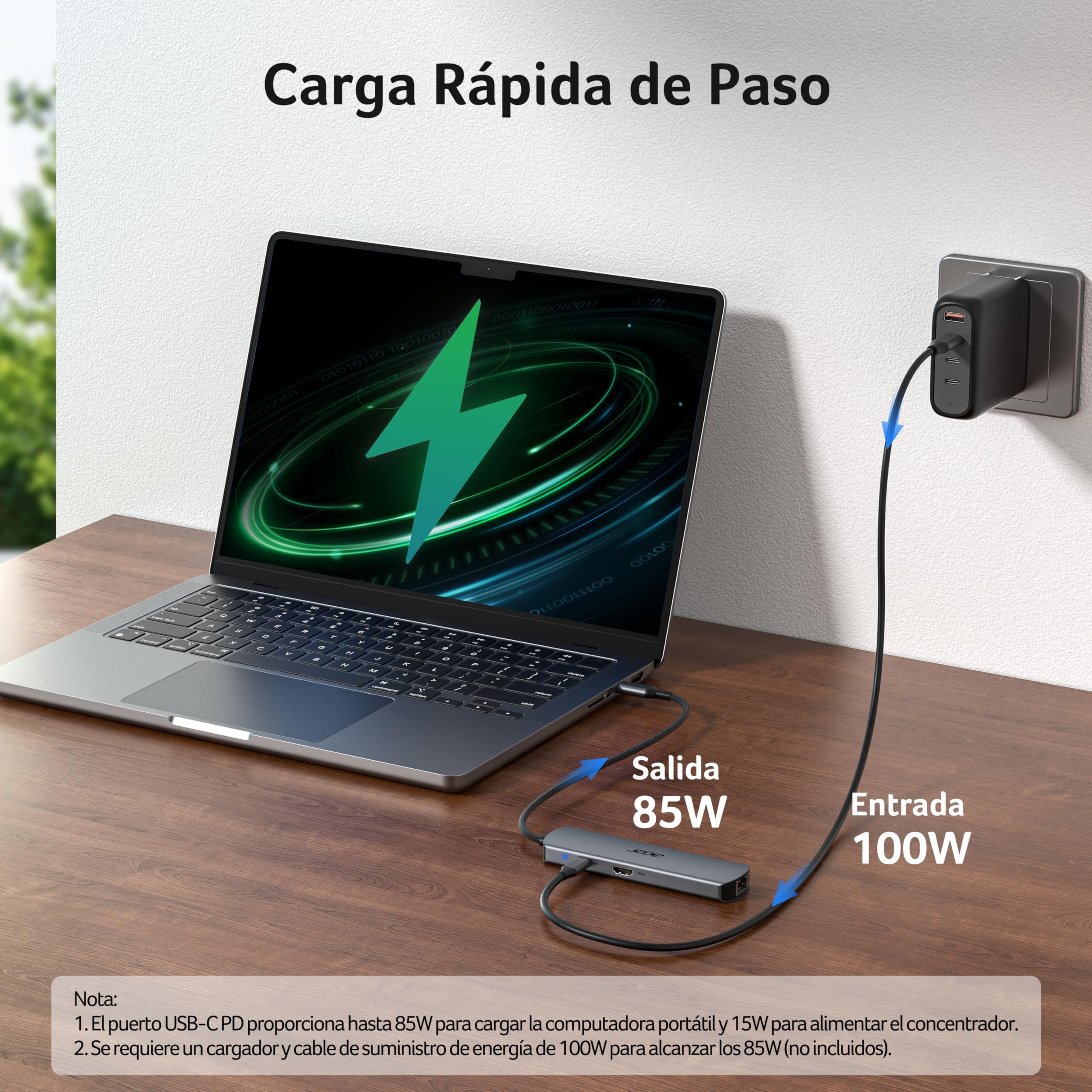 acer Hub USB C Ethernet de 1000Mbps, Adaptador HDMI 4K@60Hz, 1*USB-C 5 Gbps, 2*USB-A 3.0, PD 100W, Docking Station Multipuerto para iPhone 17/16, MacBook iPad Pro, Mac, Surface, Galaxy S25/26, etc.
