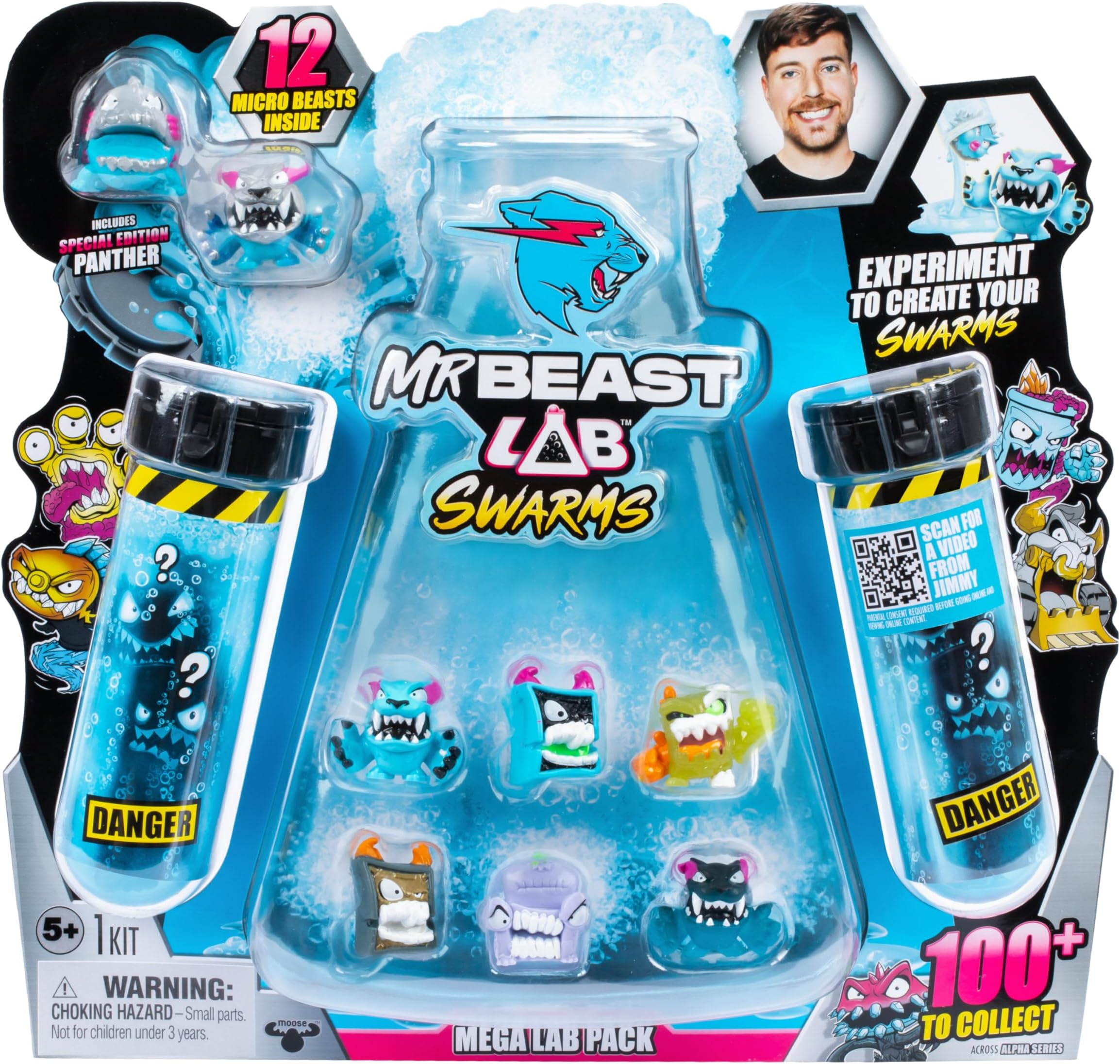 MrBeast Lab Swarms Mega Lab 12 Pk Hard Boiled - Experiment by Adding Water, Shaking The Test Tube & Revealing 12pk of 1" MrBeast Collectible Characters, Includes Special Edition Panther