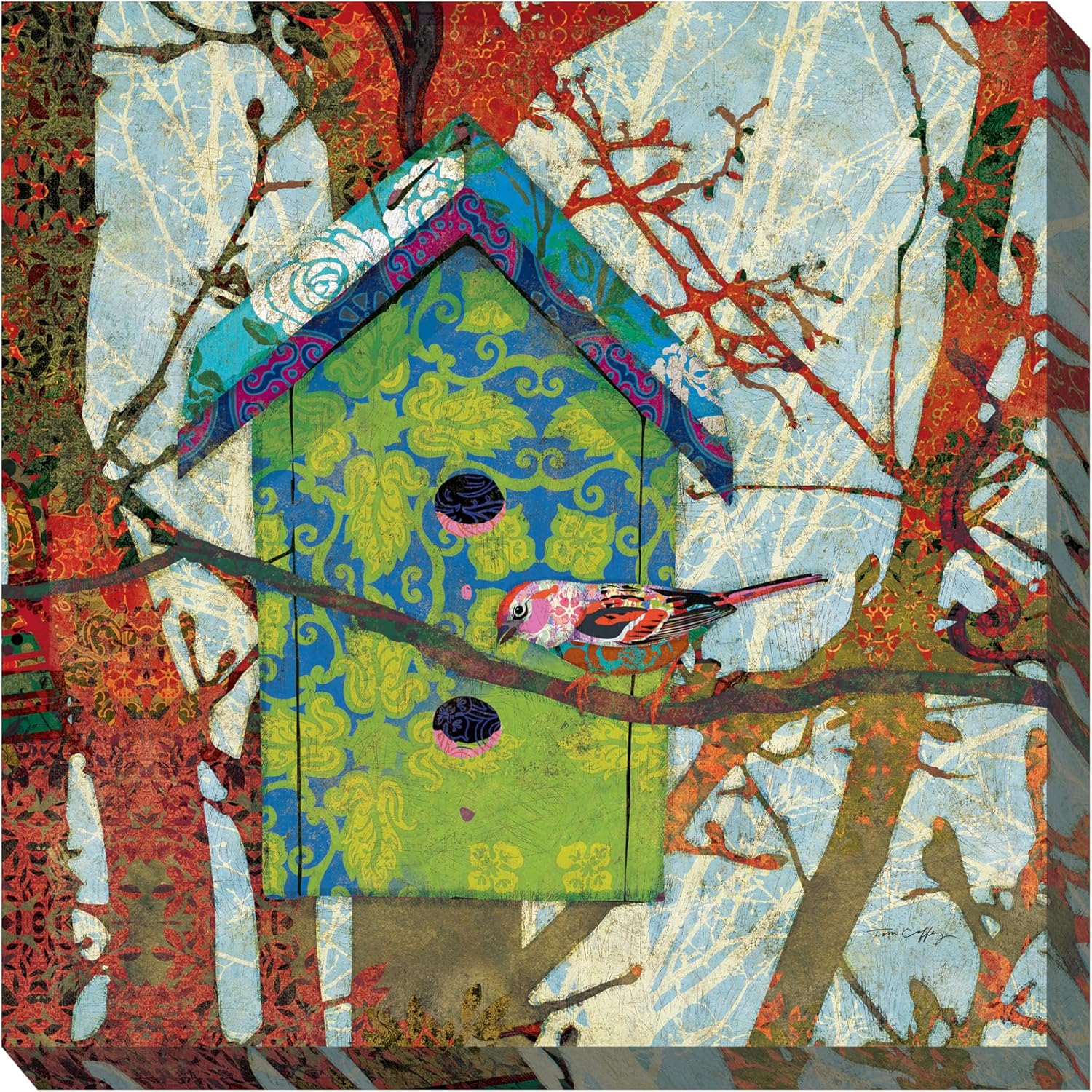 Cottage Garden West of The Wind BIRDIE'S Home Colorful 24 x 24 Inch Waterproof Gallery Wrapped Canvas, Outdoor Garden, Yard, Patio All Weather Hanging Picture Artwork