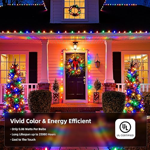Miniatura 2 de Luces LED C9 de Navidad para exteriores, 97 pies, 150 LED, impermeables, decoraciones navideñas de fresas, luces de cadena, enchufables, luces