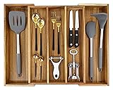 EcoFives Luxury Acacia Silverware Organizer -Kitchen Drawer Storage - Utensil Holder and Cutlery Organizer with Grooved Drawer Dividers for Flatware and Kitchen Utensils (5 Slot) 5 Compartments