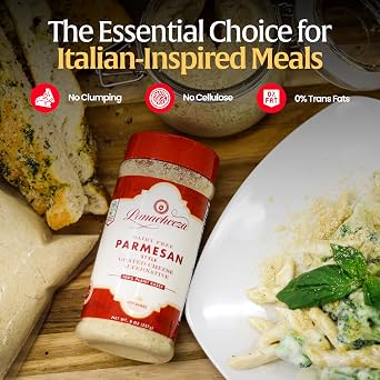 Panacheeza Plant-Based Grated Parmesan Cheese, 8oz Dairy-Free Vegan Cheese with Cashews, Nutritional Yeast, Garlic Powder, Himalayan Pink Salt & Apple Cider Vinegar for Pastas, Pizzas & Toppings