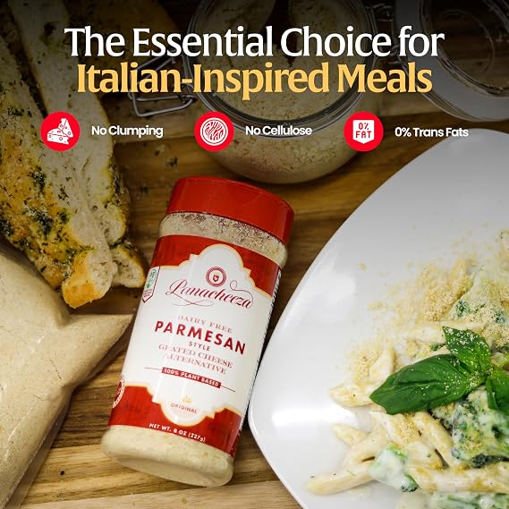 Panacheeza Plant-Based Grated Parmesan Cheese, 8oz Dairy-Free Vegan Cheese with Cashews, Nutritional Yeast, Garlic Powder, Himalayan Pink Salt & Apple Cider Vinegar for Pastas, Pizzas & Toppings