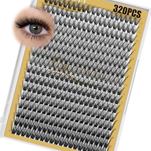 QUEWEL Lash Clusters 320Pcs 40D+50D C Curl Lash Cluster Eyelash Extensions