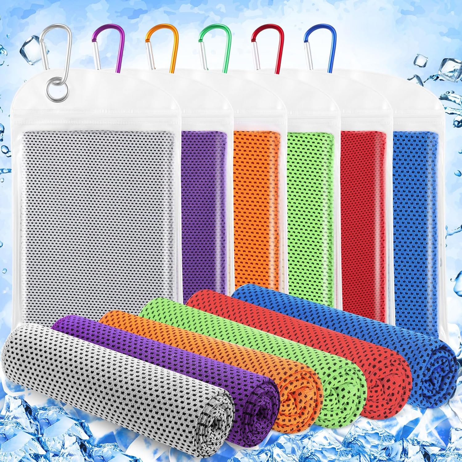 Hosuly 6 Pack Cooling Towels 40″ x 12″ Sport Towels, Cooling Rag for Neck and Face Ice Breathable Chilly Portable Neck Wraps for Yoga(Bright Color)