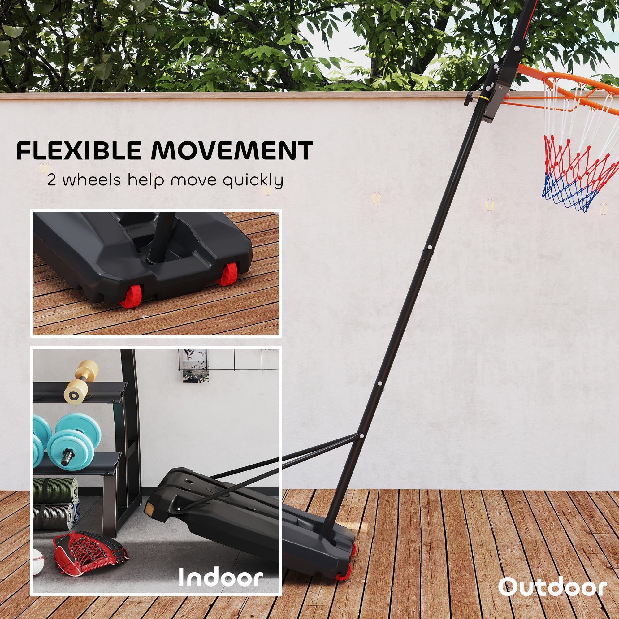 AIYAPLAY Kosz do koszykówki outdoor dla dzieci, regulowany 210-260 cm | Stojak do koszykówki z kółkami, dla dzieci od 6 lat, Czerwony
