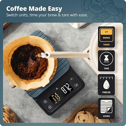 Miniatura 2 de Greater Goods Báscula de café digital precisa para máquina de vertido, con temporizador para gran prensa francesa y uso general de cocina, diseñada