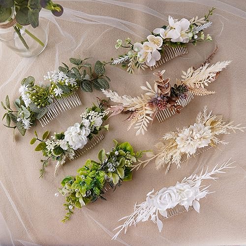 Miniatura 6 de Bridal Flower Hair Comb - Handmade White Flower Comb for Wedding Floral Hair Accessories for Bride Bridesmaid Women Girls Bachelorette Party Bridal