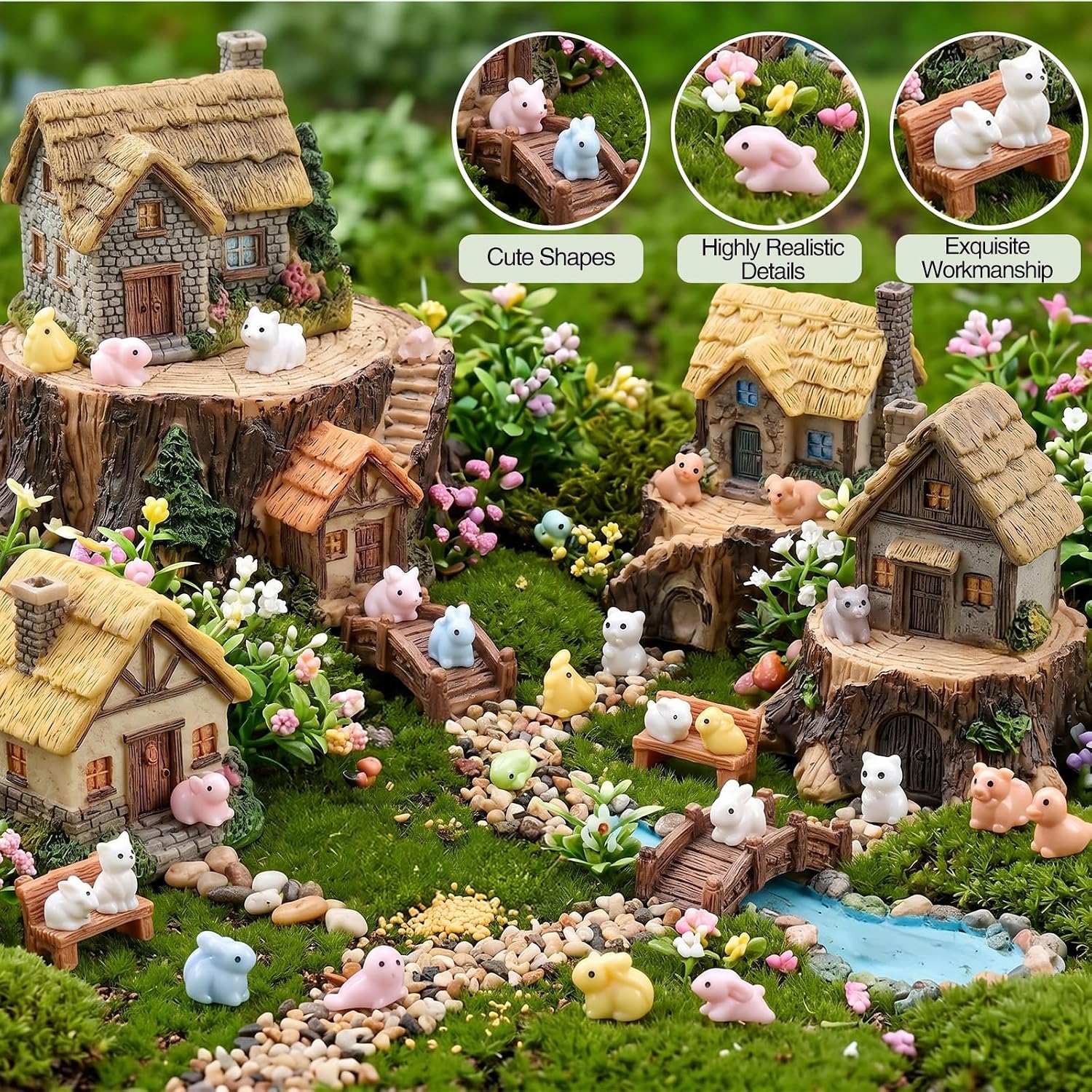 YUXIANLB 50pcs Mini Resin Animals, 50 Styles Miniatures Tiny Little Figures Small Animal to Hide Miniature Figurines Accessories for Bag Fillers Micro Fairy Party Favors Garden Landscape Crafts Decor