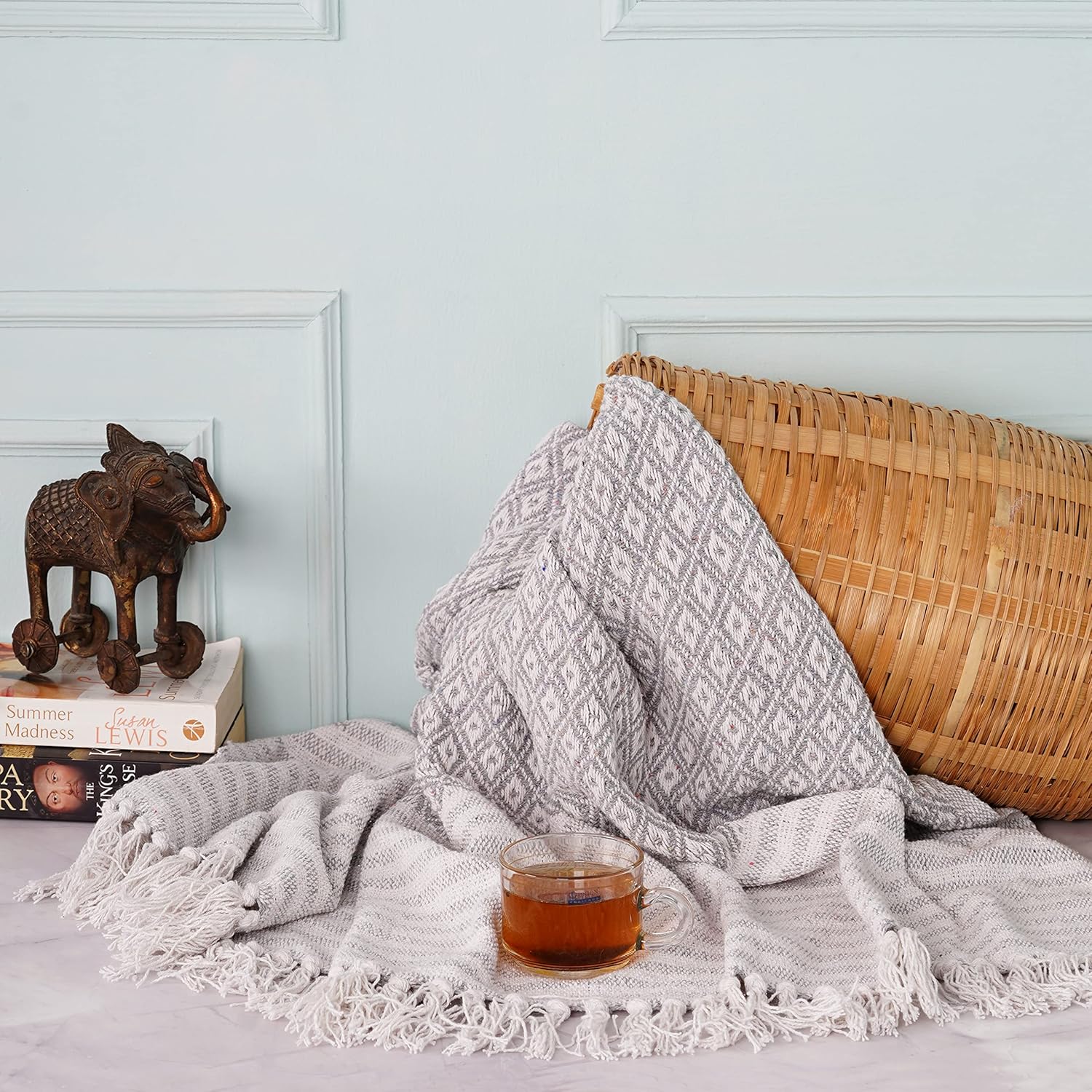 Throw Blanket for Couch - Pure Cotton Diamond Pattern Throws Soft and Warm Cozy Blankets for Sofa - Gray - 50x60 Inches - Image 2