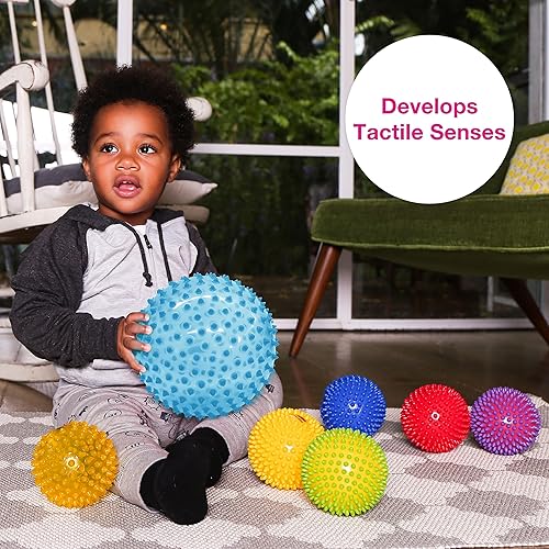 Miniatura 6 de Edushape Bola sensorial original, 7 pulgadas, desinflada con bomba, azul transparente, mejora las habilidades motoras gruesas para niños de 6 meses