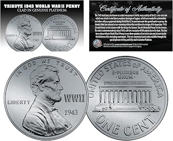 1943 Tribute Steelie WWII Steel Penny Coin Clad in Genuine Platinum Lot of 3