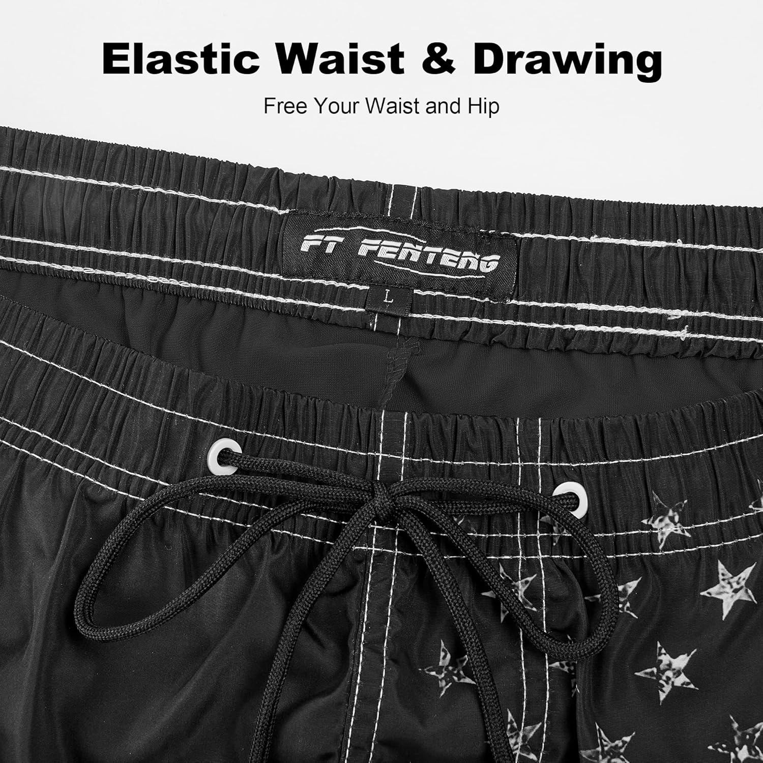 FT FENTENG Mens Swim Trunks with Compression Liner 9" Stretch Board Shorts 2 in 1 Quick Dry Swimwear Bathing Suits - Image 7