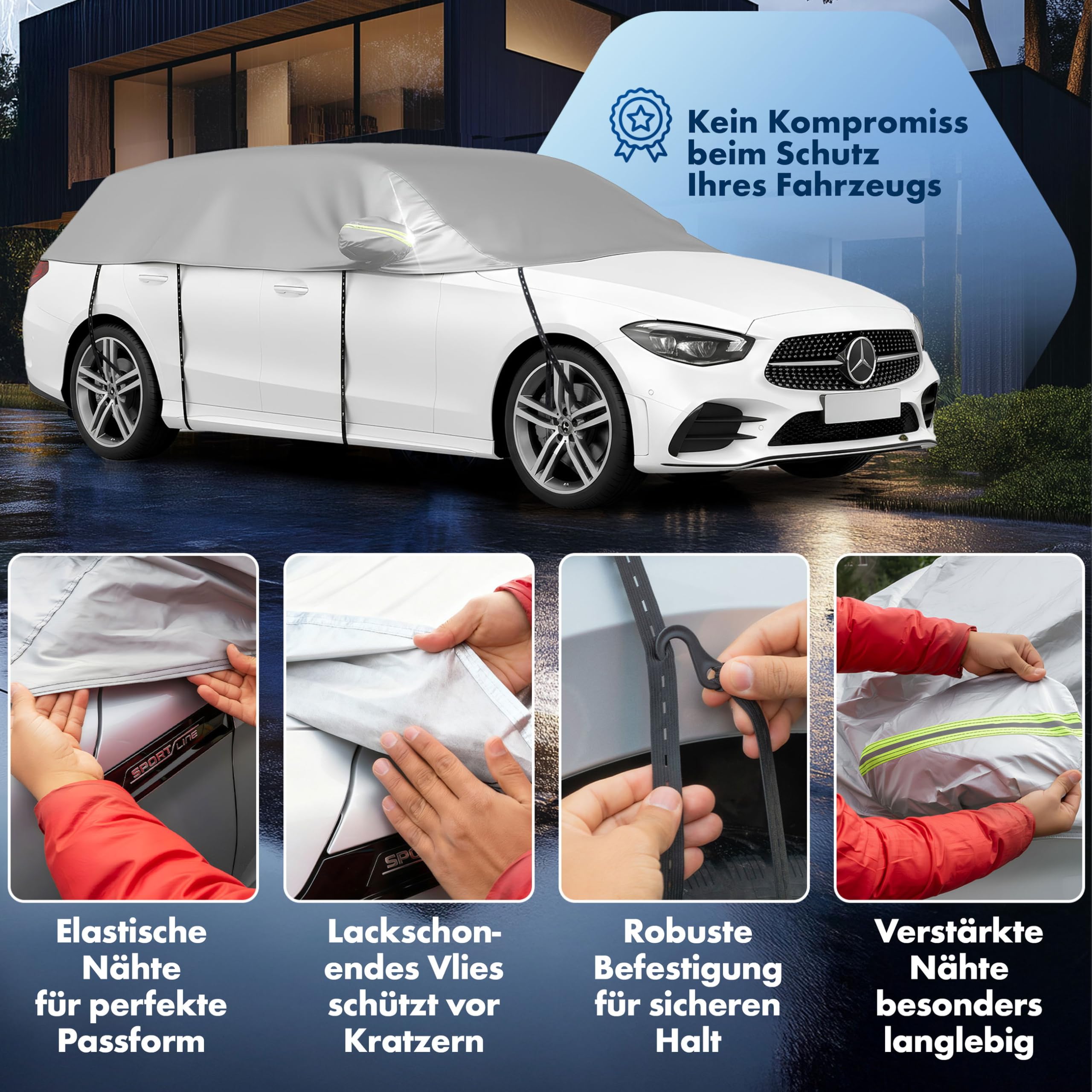 WALSER Abdeckplane Auto All Weather wasserdicht 100% wetterfest Outdoor Halbgarage Größe 5 Kombi Silber