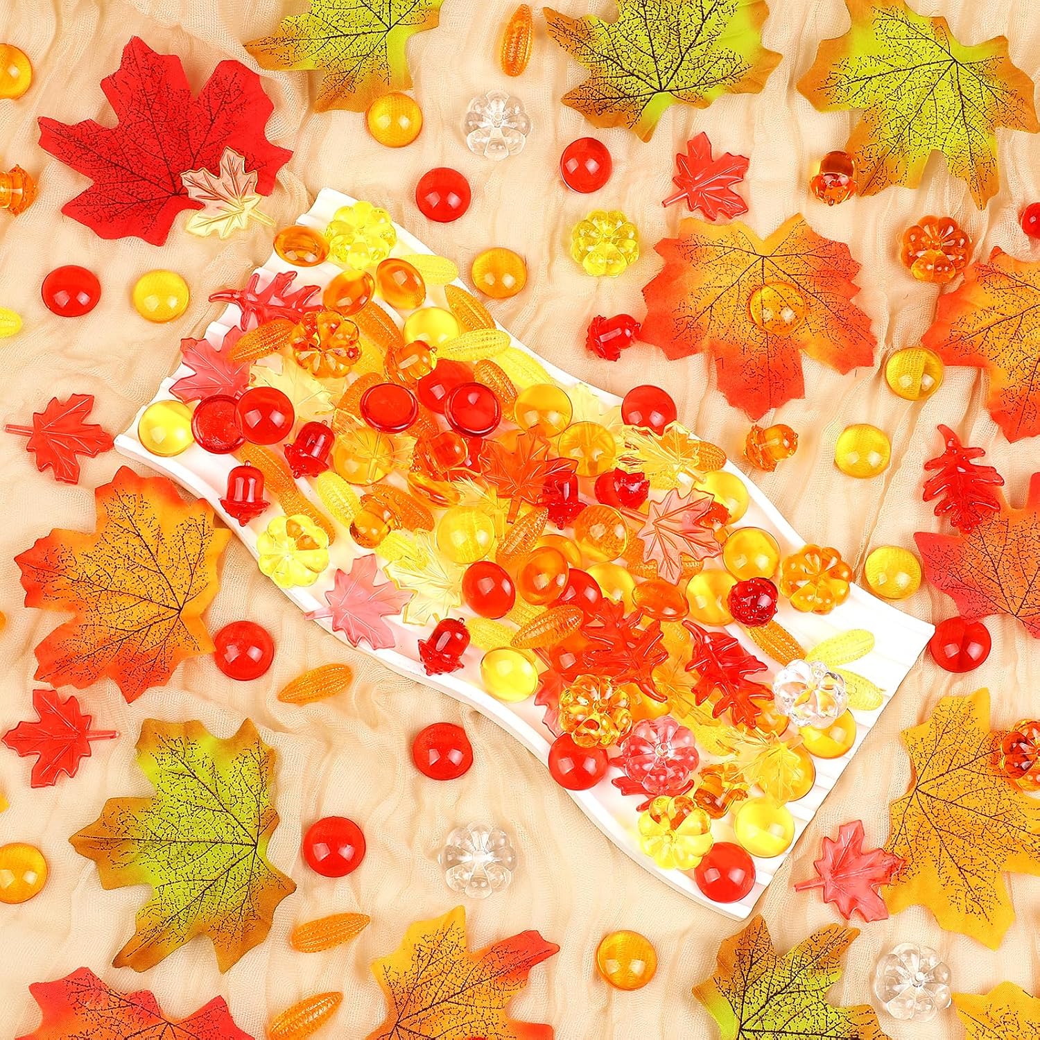 160 PCS Thanksgiving Acrylic Leaves Fall Acrylic Mini Pumpkins Acorns Gems Decor for Fall Sensory Bin Filler Preschool Counting Thanksgiving Table Autumn Home Party Decoration
