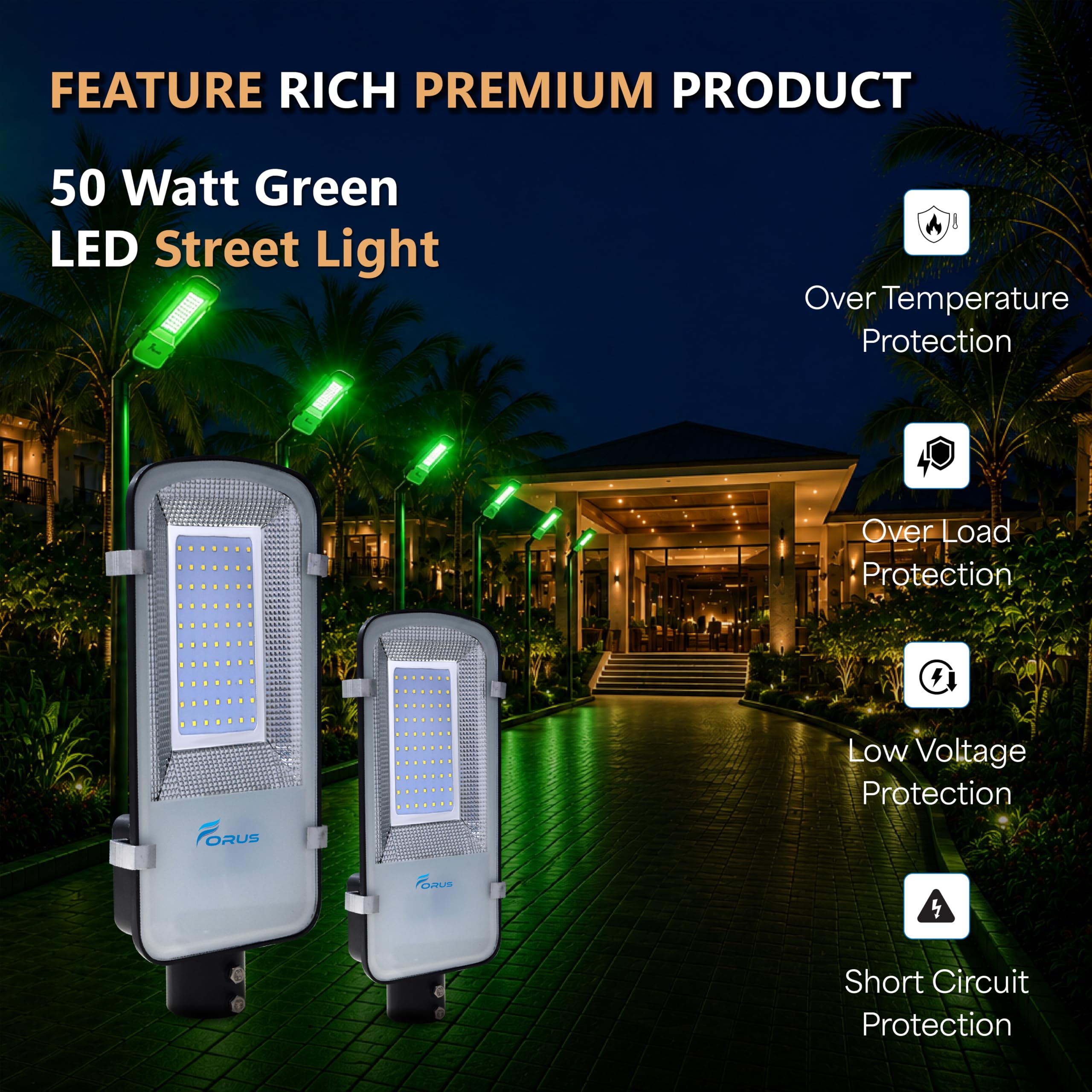 Forus 50W Green LED Street Light - Outdoor Security & Decor -5