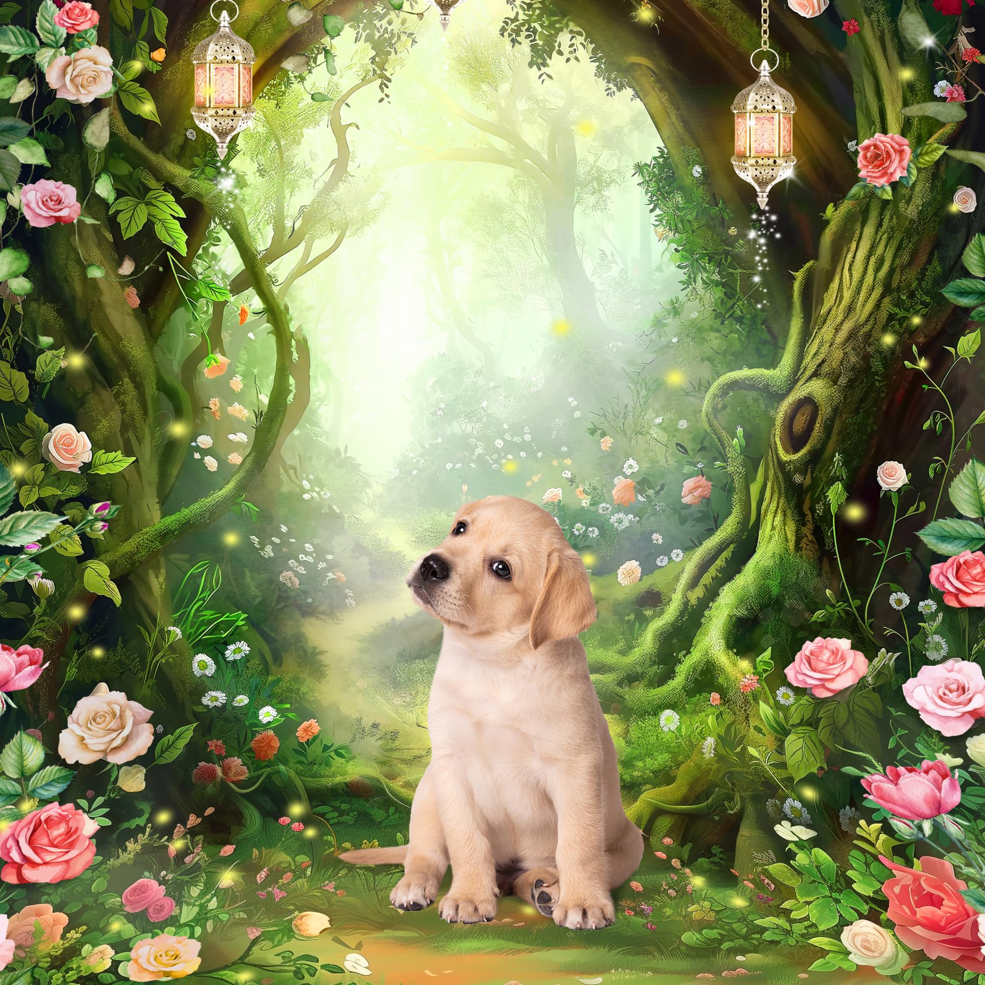 Riyidecor Fairy Backdrop Polyester Fabric Green Enchanted Garden Wonderland Butterfly Flower Magic Stained Glass 5Wx7H Feet Photography Background Birthday Baby Shower Photo Studio Shoot: 5Wx7H F-Green Flower