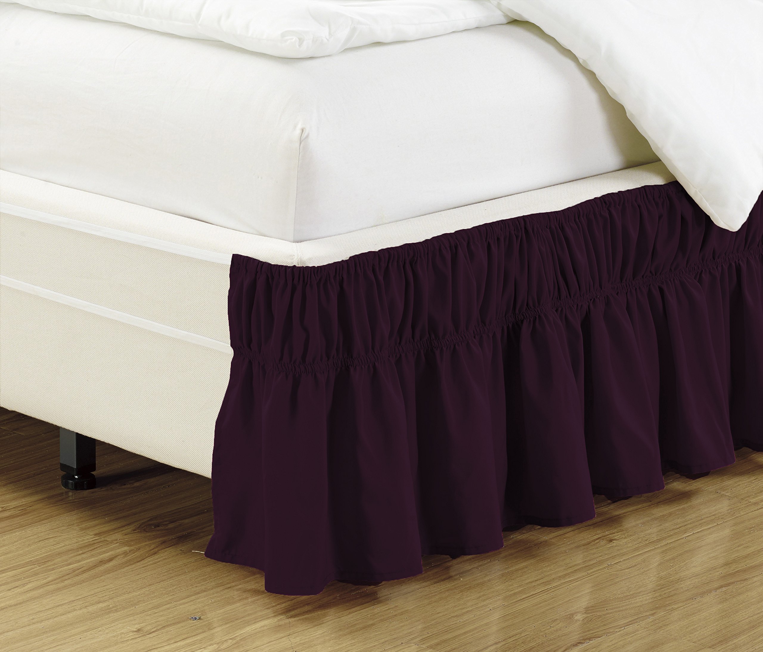 Fancy Collection Twin - Full Easy Fit Bed Ruffle wrap Around Elastic Bed Skirt With 17 Drop New Easy Install Solid Dark Purple by Fancy Linen-picture-26