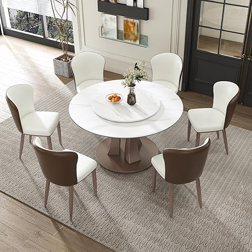 Vista 50 de Juego de 2 sillas de comedor, modernas patas doradas de piel sintética para comedor, cocina, comedor (beige)