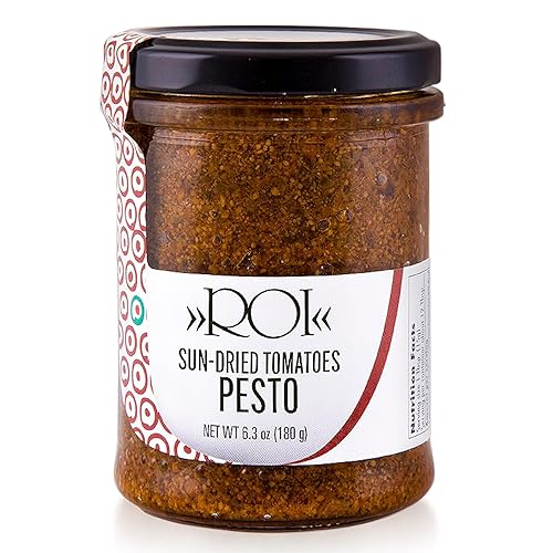 ROI Pesto rojo - Pesto de tomate secado al sol hecho con tomates secados al sol, albahaca DOP genovesa y AOVE, sin gluten, salsa de pesto liguriano