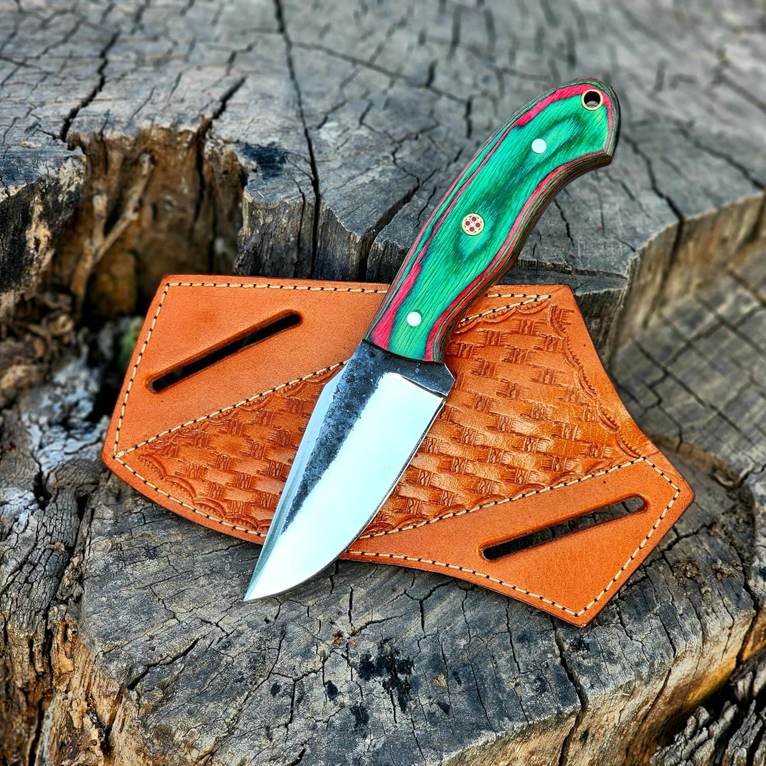 Wolf Cut Handmade 1095 Steel Hunting knife Fixed Blade knife, Rose Wood Handle Bull Cutter Knife, EDC Utility knife Cowboy Knife 1095 Steel Knife Bushcraft knife Skinning Knife with leather Sheath (Rose Wood)