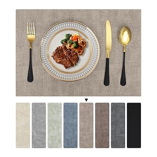 smiry Placemats for Dining Table Set of 4 - Heat Resistant Washable Place Mats for Kitchen Table, Faux Leather Waterproof Non-Slip Table Mat, 11.8" x 17", Light Brown - Amazon product rated Grade A