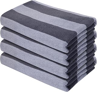 Organix Oversized Beach Towel 36"x72", Large Highly Absorbent Cabana Striped Towels, 100% Cotton Bathroom and Pool Towel 4 Pack, Adult Luxury Towels, Quick Dry Lightweight- Charcoal Grey/Ash Grey