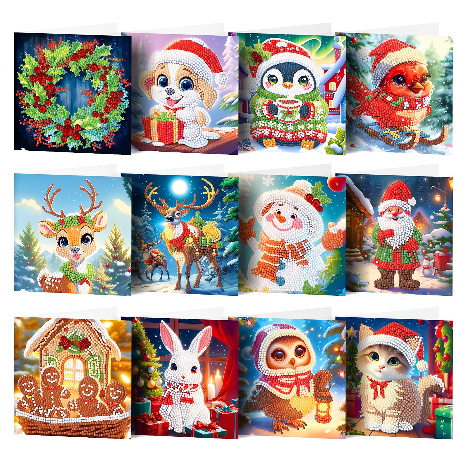 ZUHK 5D DIY Diamond Drawing Holiday Card/Birthday Greeting Cards Kit,Diamond Painting Tools Whit Envelopes,Shaped Drill Greeting Thank You Card Mosaic