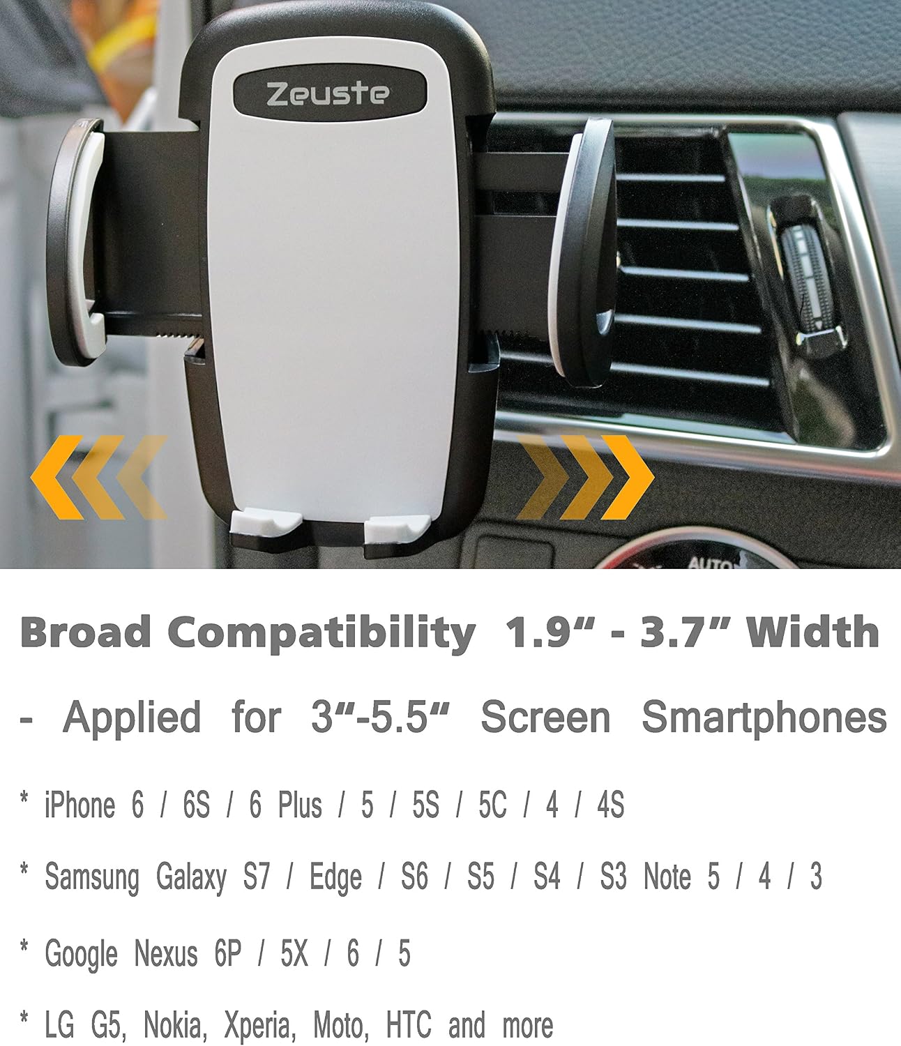 Zeuste Universal Car Air Vent Mount Holder, Upgraded Version Car Phone Holder for up to 6 inch Screen Smartphone/GPS Device [Grey]