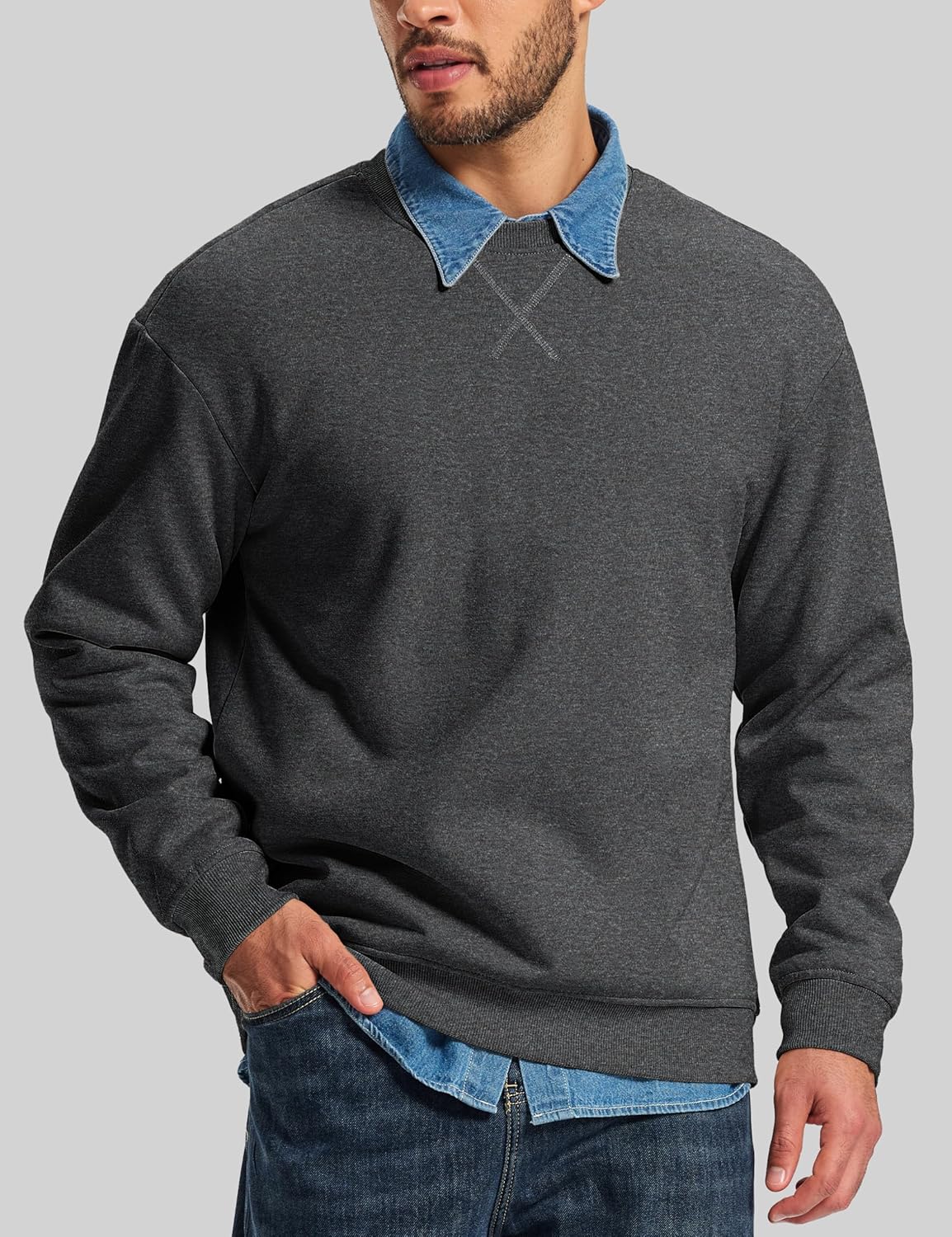 MAGCOMSEN Men's Crewneck Sweatshirt Sherpa Lined Casual Fleece Pullover Thermal Winter Warm Heavyweight Cotton SweatShirts - Image 3
