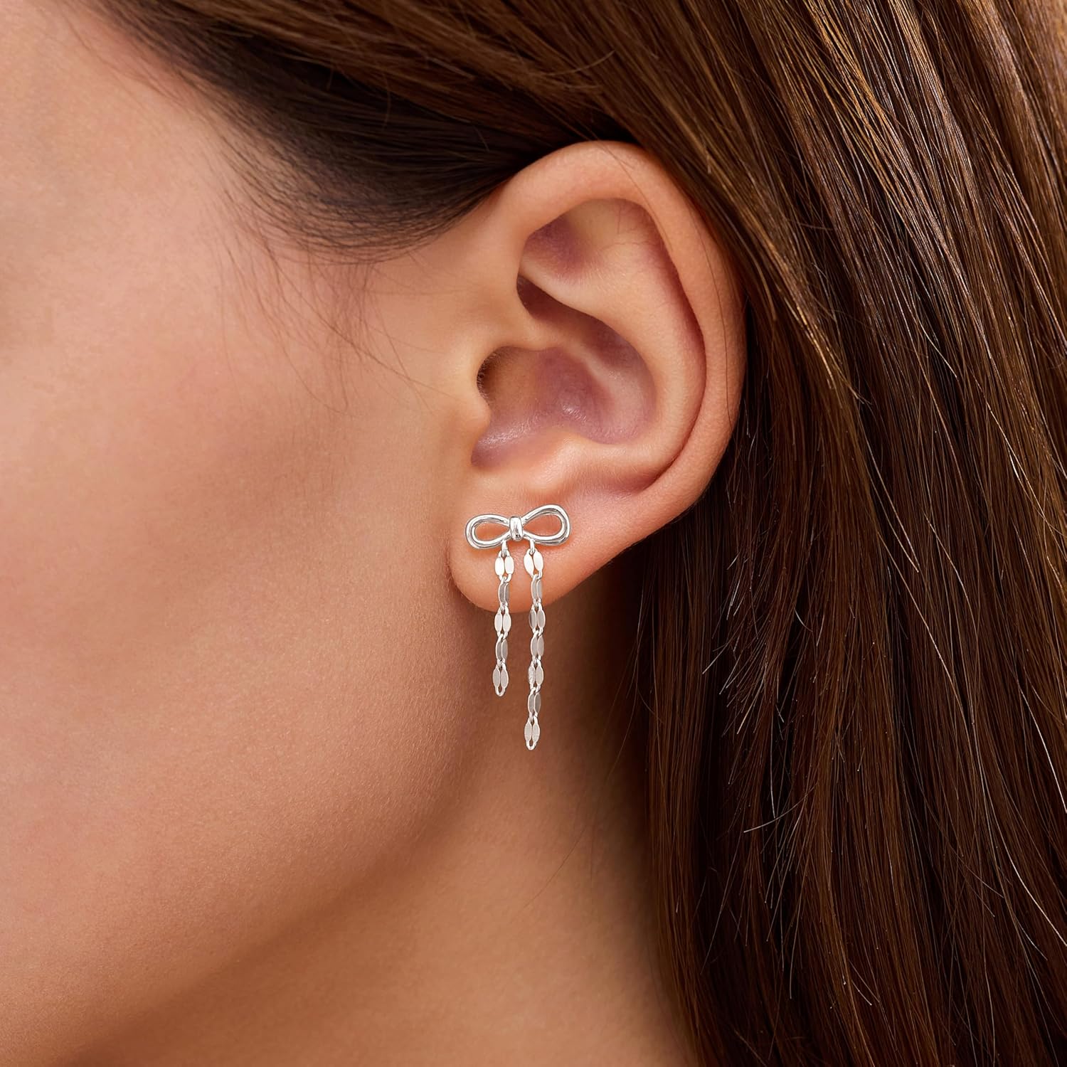 Cute Bow Earrings for Women 925 Sterling Silver Dangle Tassel Chain Earrings Teacher Earrings Hypoallergenic Bowknot Stud Earrings Wedding Bridal Jewelry Birthday Valentines Jewelry Gifts - Image 4