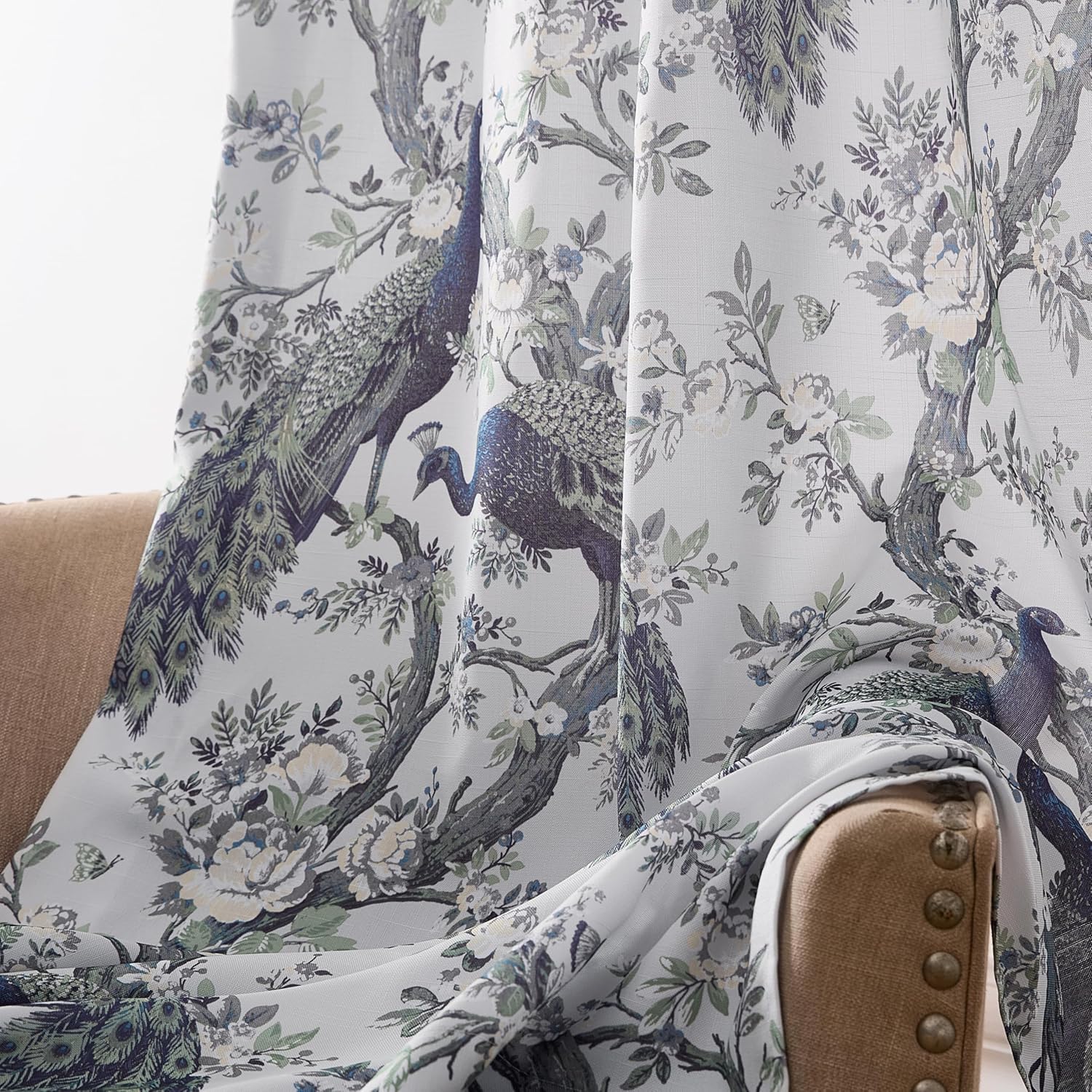 Laura Ashley Belvedere Window Curtains with Rod Pocket, 108-inch Length, 2 Panels Set, Canvas Light Filtering, Peacock