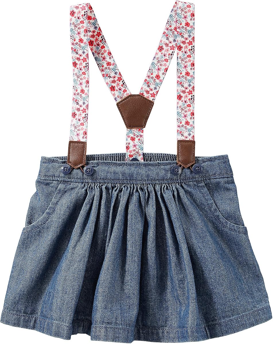 OshKosh B'Gosh Falda vaquera con tirantes florales de 2 piezas para niña 6 meses