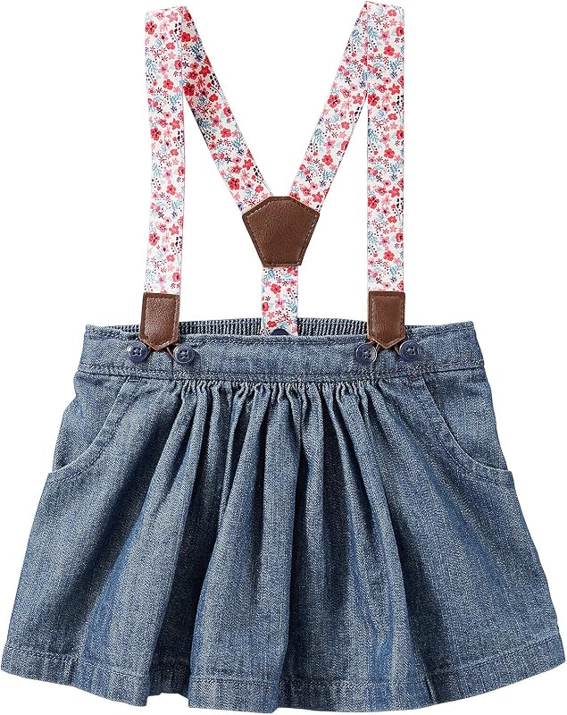 OshKosh B'Gosh pollera vaquera con tirantes florales de 2 piezas para niña 6 meses