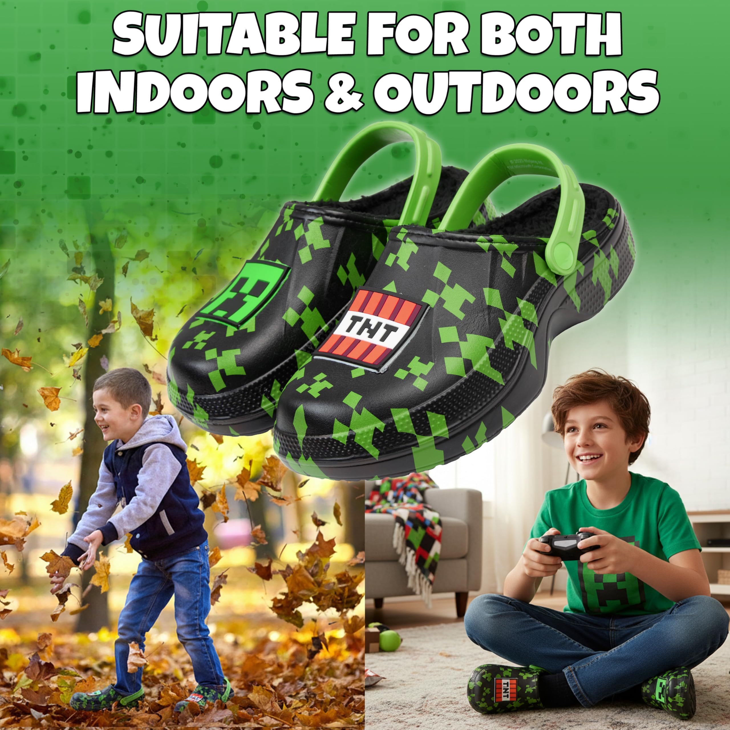 Minecraft Sabot Enfant, Chaussons Enfant avec Doublure Polaire et Accent Décoratifs, Sabot Jardin, Cosy Idee Cadeau