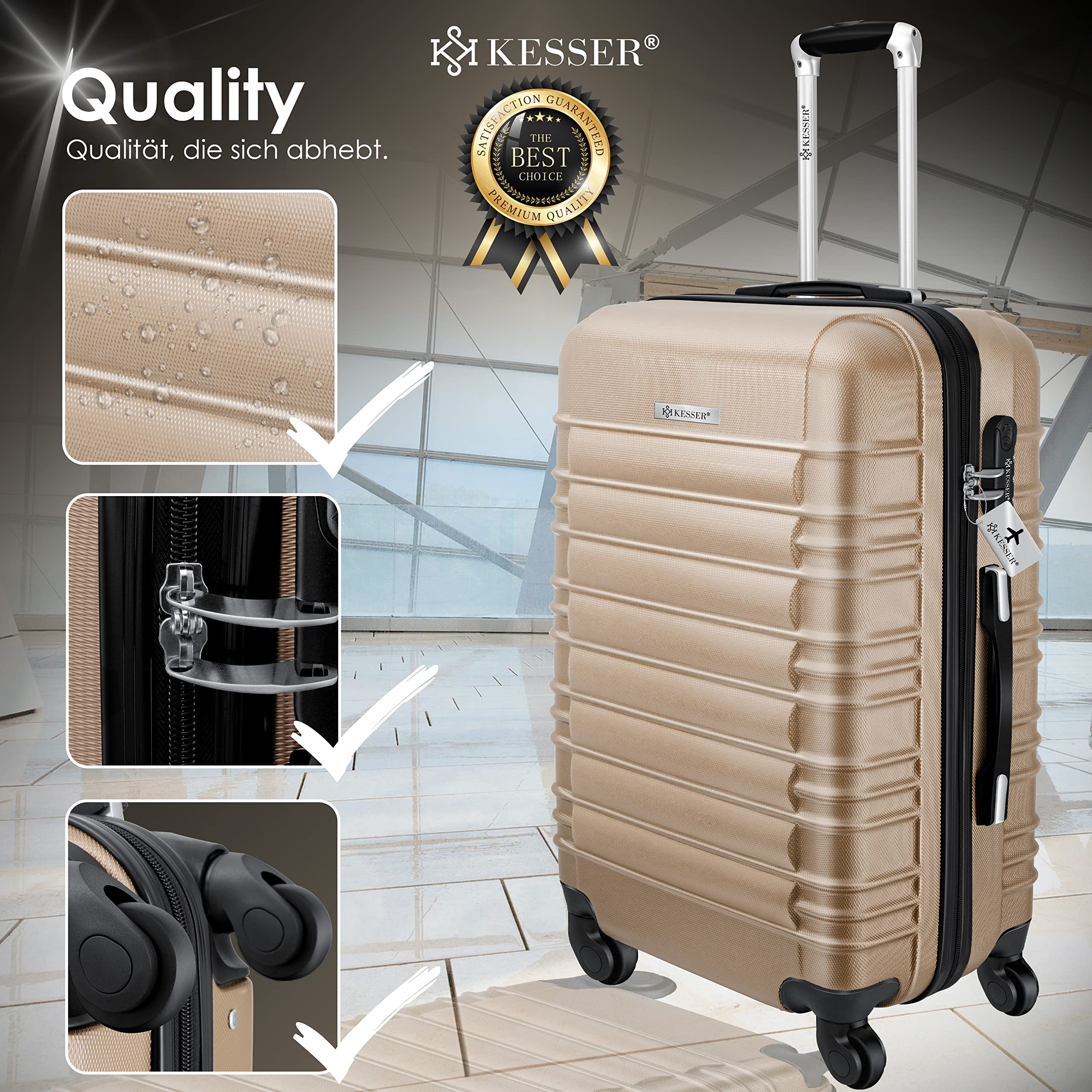 KESSER® Set di 4 valigie rigide, valigia da viaggio, set valigia trolley incl. bilancia per bagagli + etichetta per bagagli, serratura, 4 ruote ABS guscio duro manico telescopico S-M-L-XL